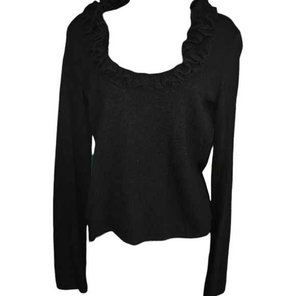 City DKNY Ruffled Collar Long Sleeve Lambs Wool/Cashmere/Rabbit Hair Sweater - Picture 1 of 2